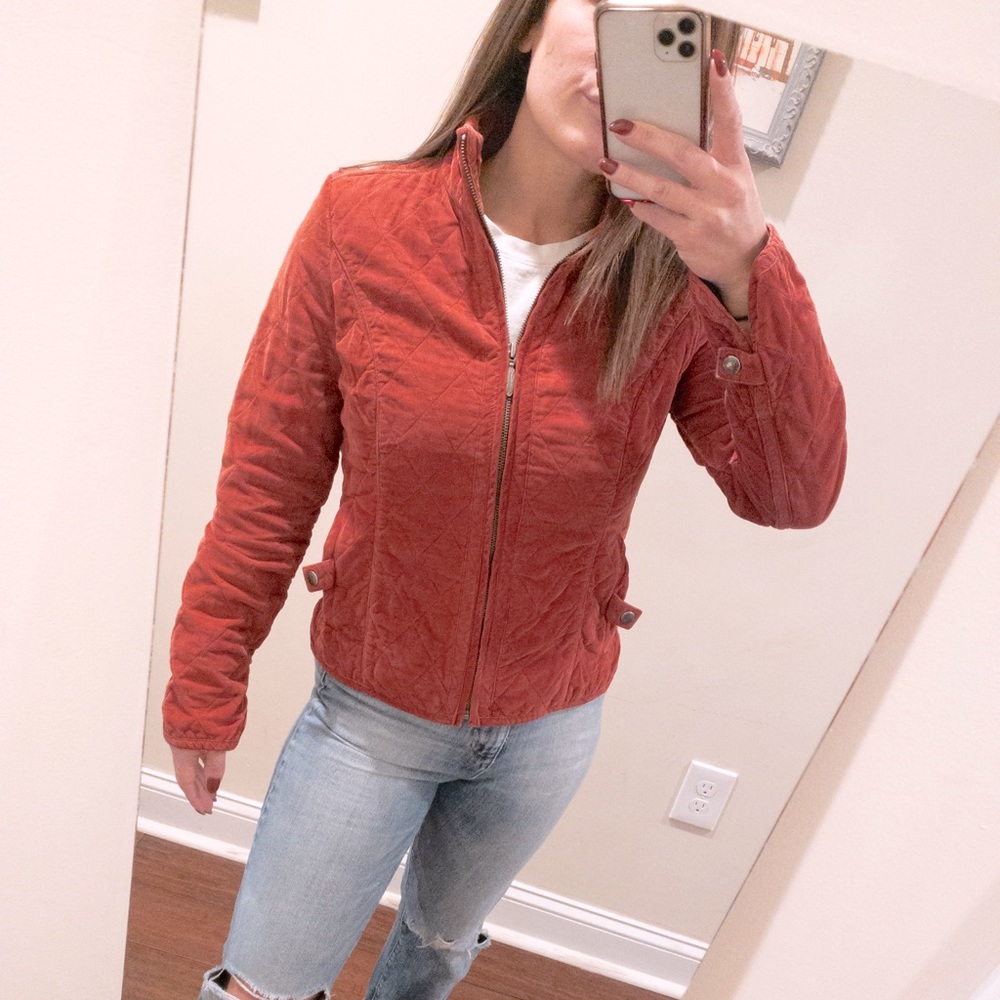 Eddie Bauer Corduroy Quilted Coral Zip-up Jacket